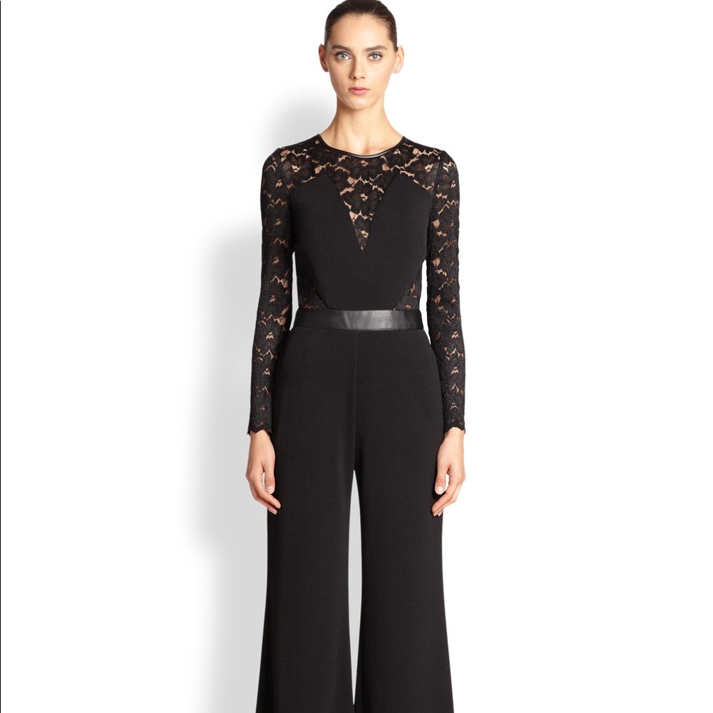 🔥 NWOT —Black lace and leather (faux) jumpsuit!💄